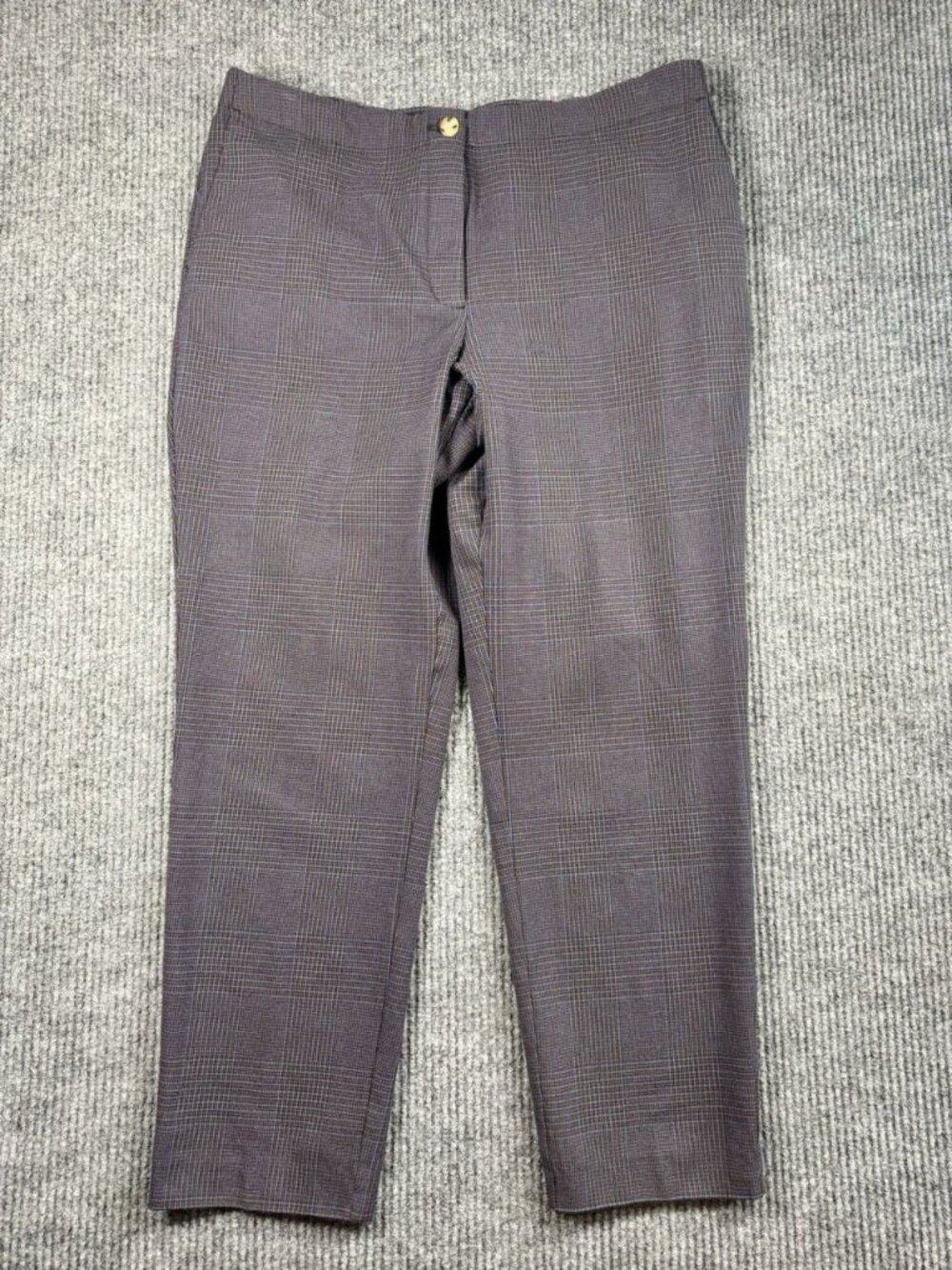 J. Jill Plaid Pants Womens 14 Brown Blue Brushed Twill Stretch High Rise Ankle